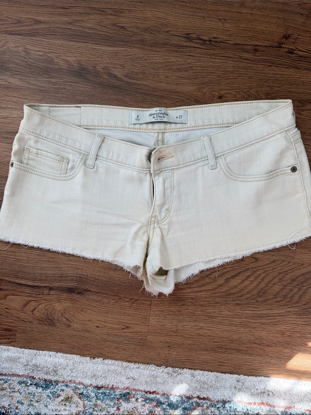 Abercrombie & Fitch Cream Denim Cutoff Short Shorts